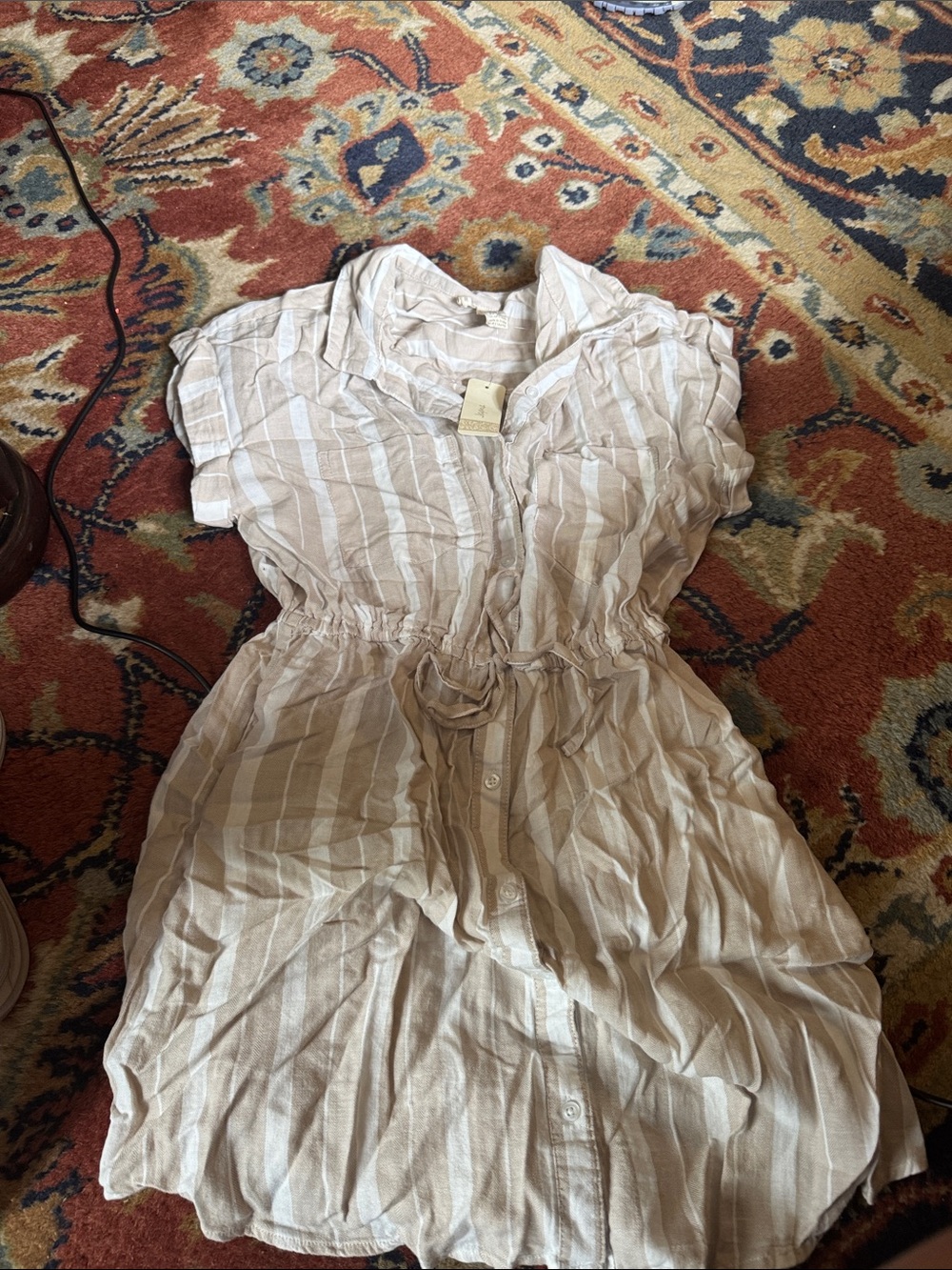 Light Beige Striped Button-Front Women’s Dress